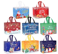8 PCS Large Christmas Gift Bags with Handles, Non-Woven Reusable Holiday Treats