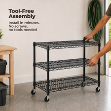 3 Tier Metal Shelf with Wheels Suitable for Garages, Kitchens, Storage Rooms