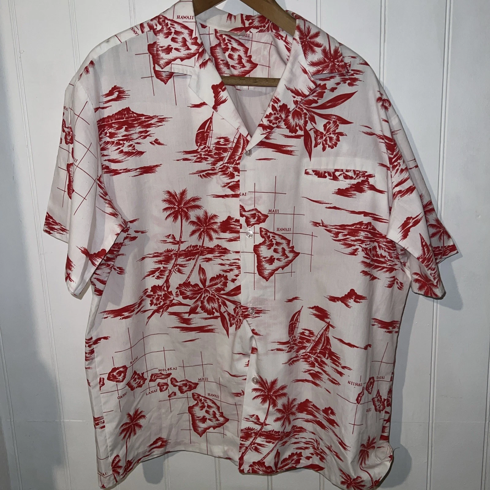 Vintage genuine Hawaiian shirt Kalena red & white size XL