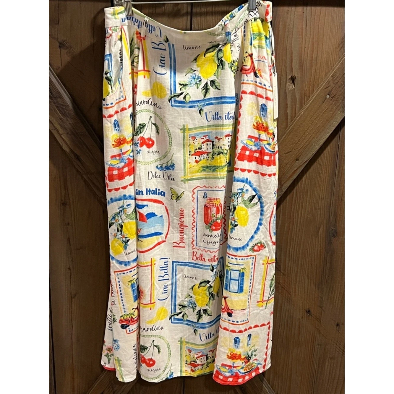 Haver & Blair Maxi Skirt Women L Linen Summer Italian Vacation Print Pockets