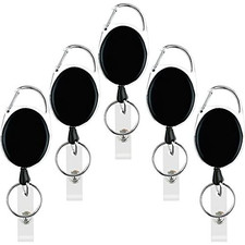 5 Pack Heavy Duty Retractable Badge Reel Id Card Holder with Clip and Black