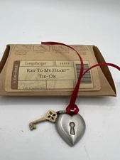 Longaberger Key to My Heart Pewter Lock and Key Basket Tie On Ribbon