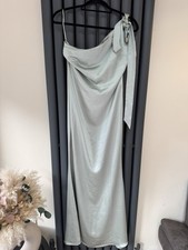 Pretty Lavish Amelia One Shoulder Tie Maxi Bridesmaid Dress Sage Green UK 10