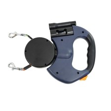 Auto Retractable Dual Dog Leash with Flashlight Waste Bag Box Roulette3916