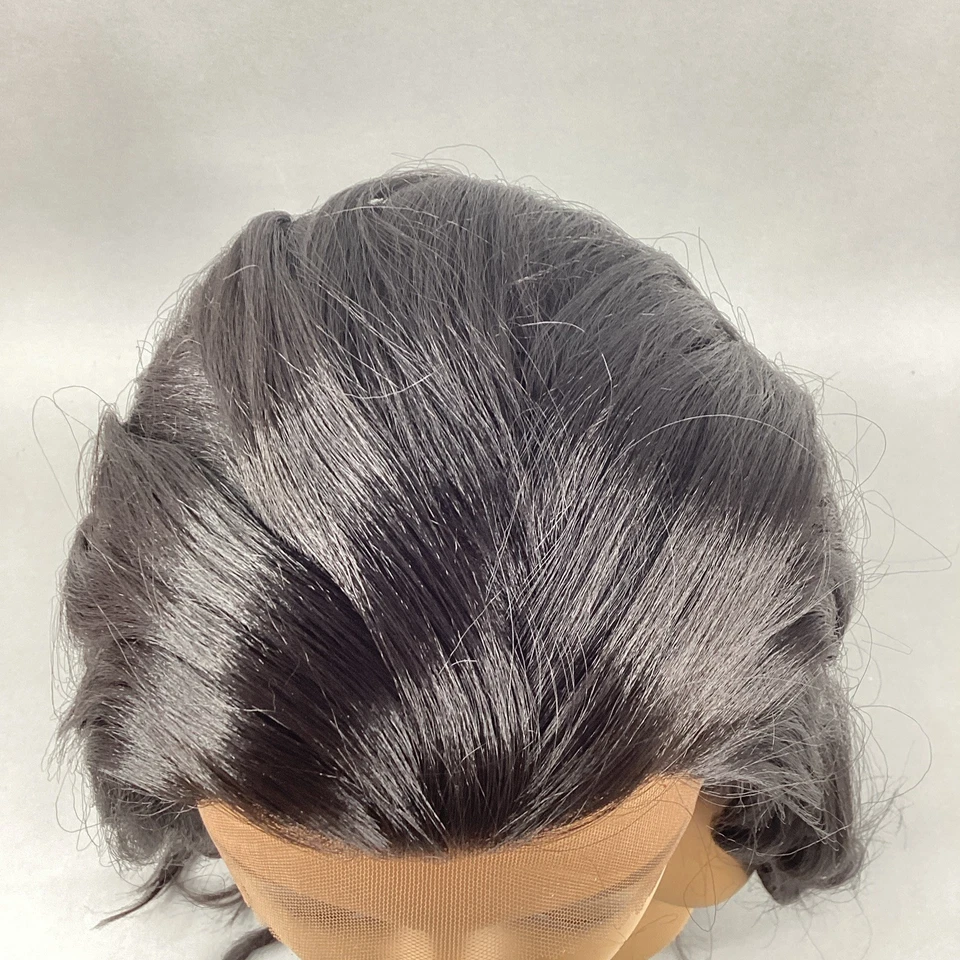 Peluca frontal de encaje mágico MLF52 #2 peluca ondulada sintética frontal de encaje marrón oscuro Foto 3 de 4