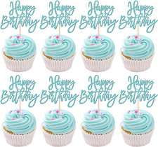 24 PCS Happy Birthday Cupcake Toppers Glitter Picks for Celebrating Anniversary