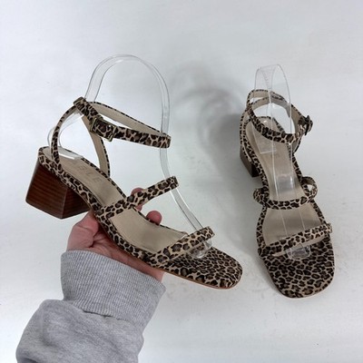 Able Scilia Sandal Women's 6.5 Leopard Print Suede Leather Block Heel Open Toe