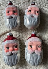 Vintage Santa Head Ornament Glass Glitter 3  lot of 4 Examine Pics For Condition