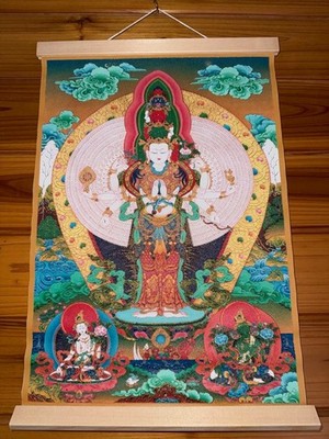 Tibetan Thangka Buddhist Hanging Scroll Eleven-faced Thousand-Armed Art