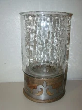 GG Collection Heritage Wood Metal Inlay Hurricane Candle Holder Medium