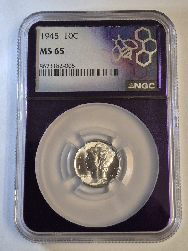 1945 10c Mercury Dime MS65 - NGC Slab