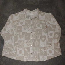 H&M x Smiley Patterned Shirt Cotton Twill Shirt Jacket Shacket Beige White XXL