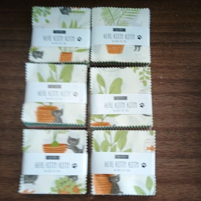 6 Here Kitty Kitty Moda mini Charm Pack 42 100% Cotton 2.5'' Precut Quilt Squares