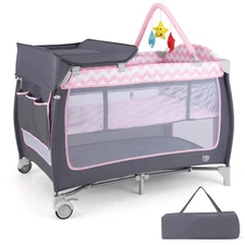 Babyjoy 4 in 1 Portable Infant Nursery Center Baby Playard  w/ Zippered Door