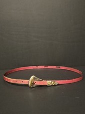 Vtg Joan & David Too Red Calfskin Leather Belt with Nickel Sliver Belt Buckle.