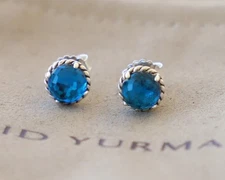 David Yurman Sterling Silver 8mm Petite Chatelaine Stud Earrings with Blue Topaz