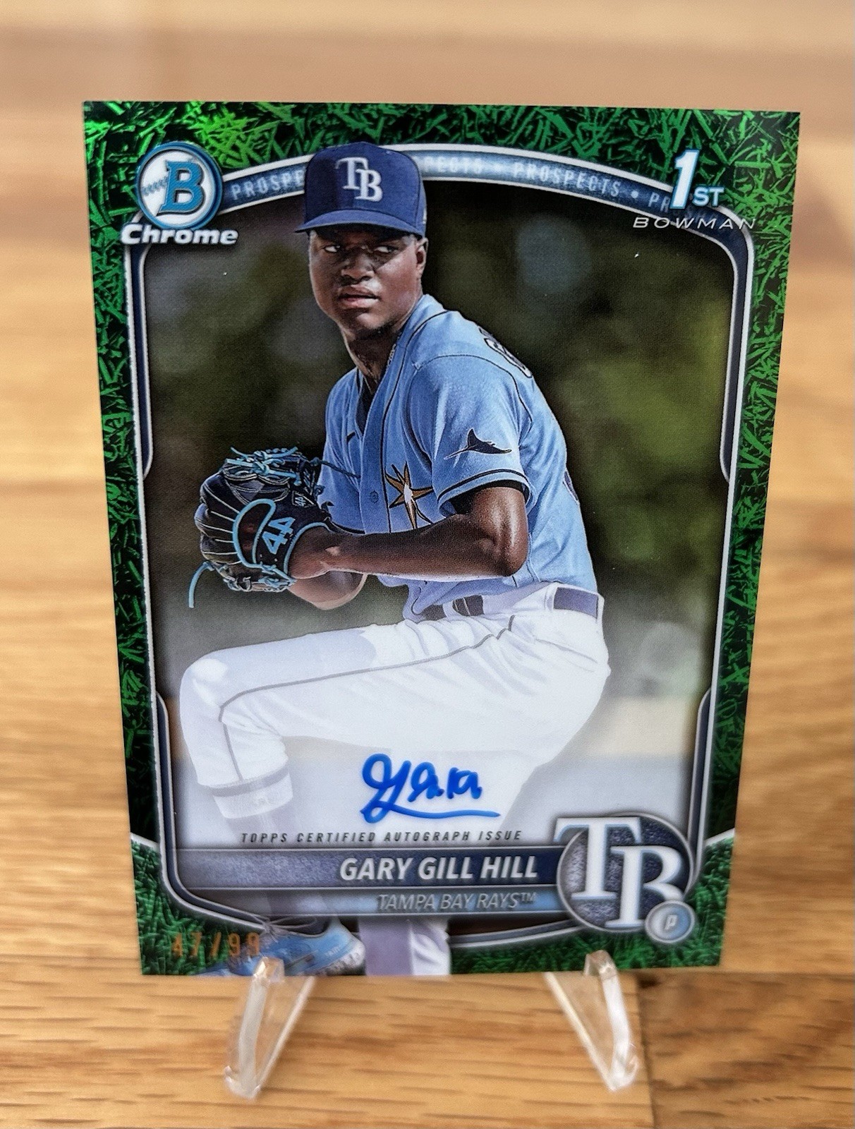 2025 Bowman Chrome Gary Gill Hill Green Grass /99 1st Auto Rookie RC Rays