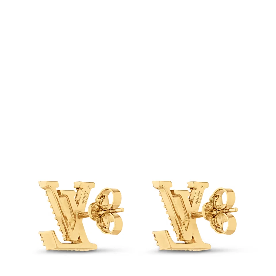 Authentic Louis Vuitton LV ICONIC Earrings Rhinestones Gold M00609 - Image 2 of 2