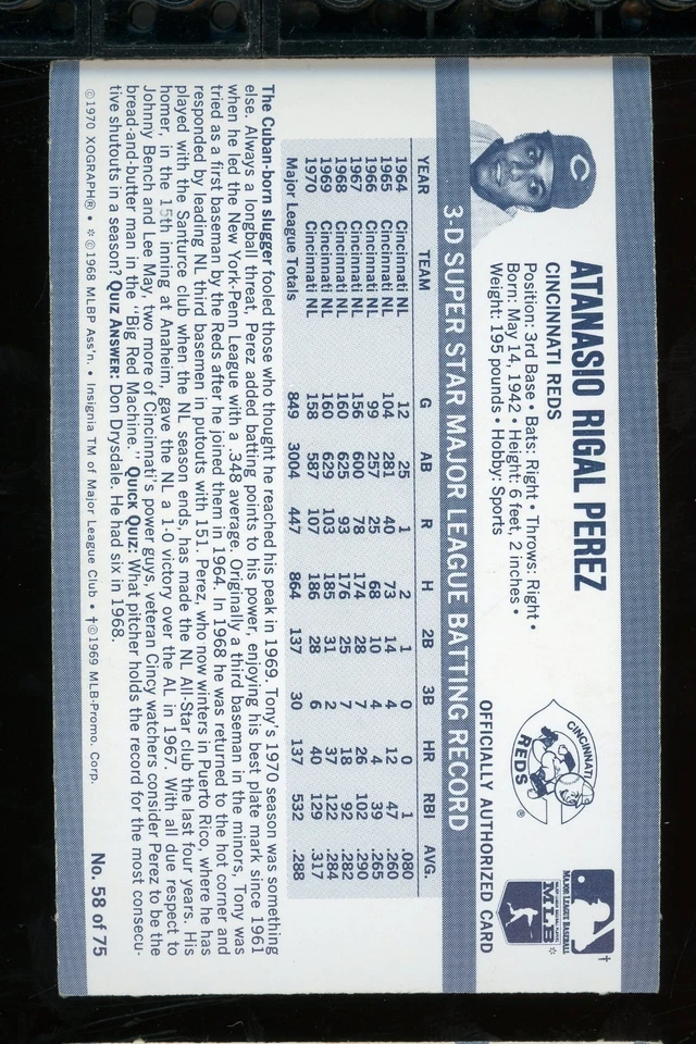 1971 Kellogg's Baseball HALL OF FAMER #56 TONY PEREZ – Cincinnati Reds - Image 2 of 2