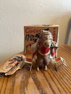 1940 s Vintage Japanese Wind-Up Cloth Covered Tin Acrobatic Circus Monkey