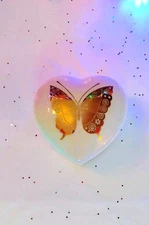 VINTAGE Heart Trinket Box Gold Butterfly Made in JAPAN MCM Treasure Masters