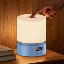 Nursery Night Light with Clock for Kids, Touch Lamp Bedside Desk Lamp, Portable