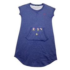Lauren Ralph Lauren Blue Heathered Sweatshirt Dress Floral Embroidery XS