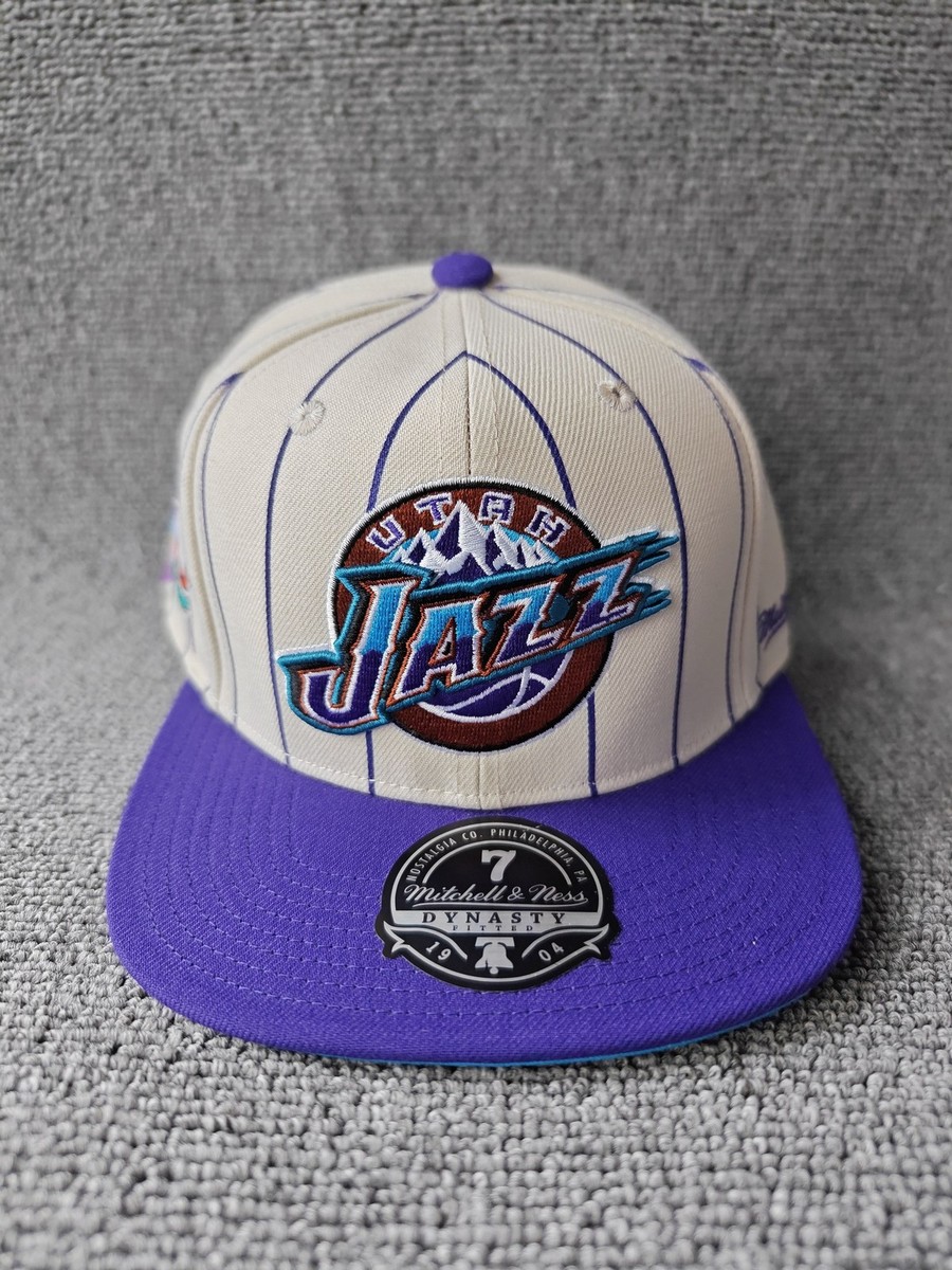 Mitchell & Ness Utah Jazz HWC All-Star Weekend Dynasty Fitted Hat Size 7 Cream