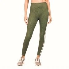 Wilo Green Polka Dot White Side Stripes Full Length Leggings Size Small