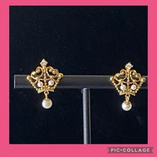 18K Gold Pearl Diamond Royal Crown Tiara Earrings Franklin Mint Stuart Devlin