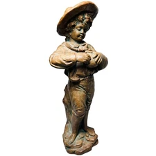 Vintage Fabbri Art Studio Harvest Pickin' Boy Statue Chalkware Bronze Patina 14"