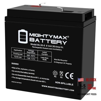 Mighty Max Battery ML36-6 - 6 Volt 36 AH, F2 Terminal, Rechargeable SLA 1 Pack