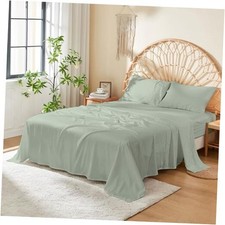 DOZ 100 Long Staple Cotton Sheet Sets, Soft Queen - 4pc With Flat Sheet Sage