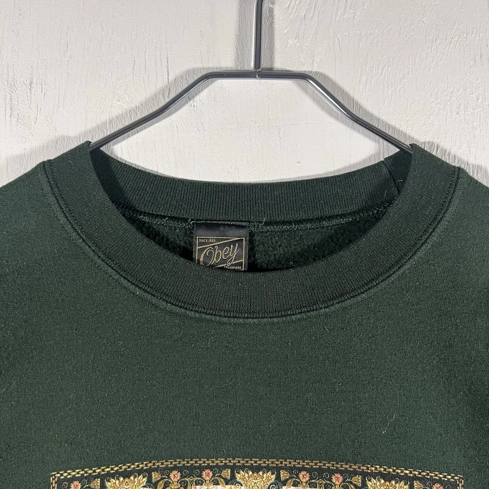 Vintage Obey Men's Graphic Box Logo Pullover Crewneck Sweatshirt Green (Medium) - Image 2 of 4