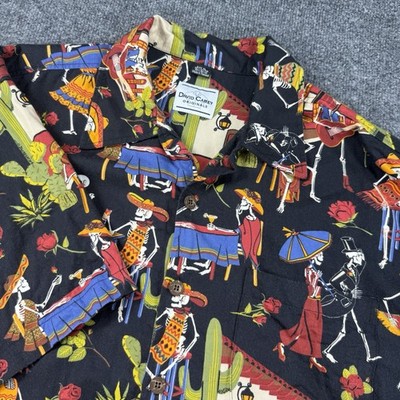 David Carey Day of the Dead/Dia De Los Muertos Hawaiian Shirt Sugar Skull Men XL