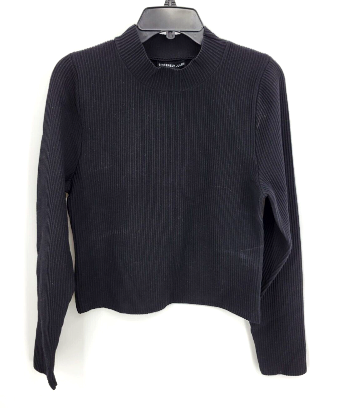 Sincerely Jules Sweater Womens XL Black Ribbed Mock Neck Cropped Pullover