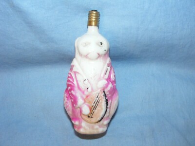 Weihnachtsfigur Glühbirne Katze mit Mandoline Vintage Milch Glas Dekoration 9,5