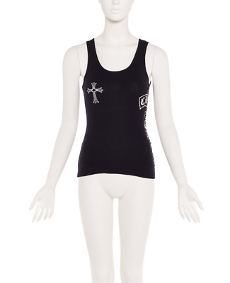 トップス 90s Chrome Hearts Rhinestone Camisole Chrome Hearts 1990s Black Ribbed Swarovski Crystal Side Logo