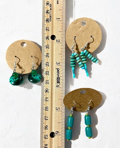 Neu Menge 3 Paar handgefertigte Boho Perlen Ohrhänger Türkis Blau Grün - Bild 5 von 6