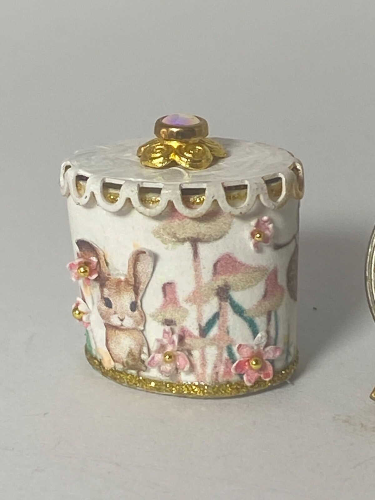 Artisan Oval Bunny Garden Easter Egg Gift Box 1:12 Dollhouse Signed OOAK 23