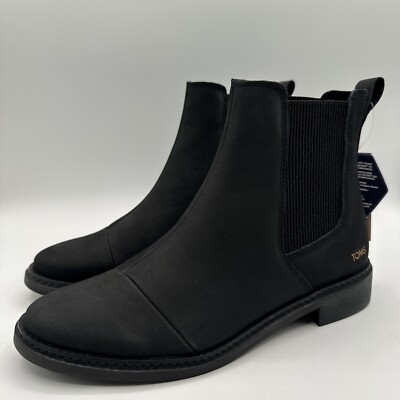 TOMS Charlie Boots Women s Size 8 Black Leather Flat Chelsea Ortholite 10018925