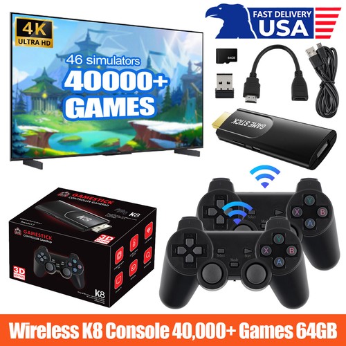 Buy Wireless HDMI 4K TV Game Stick Console Built-in 64GB 40000+Retro Games+2 Gamepad – Best Price & Deal