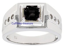 Natural Smoky Quartz CZ Gemstones 925 sterling silver Ring For Men's 086