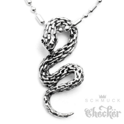 Edelstahl Ketten Anhänger 3D Silber Schlange Viper Python Snake Biker + Kette