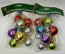 Christmas House 10 Ornament Gold Garland Multi Color Plastic Balls 1.5" NIP 2 Pk