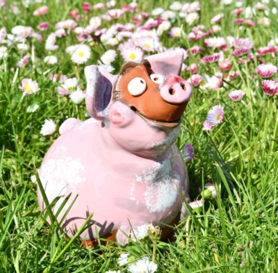 Ceramic Garden Decor Funny Pig Yard Lawn Stake Frostproof 18cm