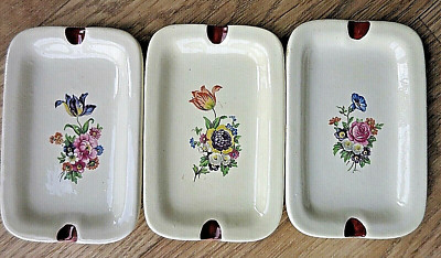 3 x Vintage Keramik handbemalte Aschenbecher, Geschirr oder Seifenschalen