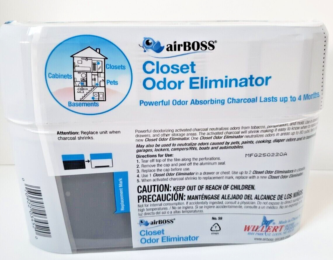 Airboss Charcoal Closet Odor Eliminator Fragrance Free Lasts 4 Months 8.4 oz BIESA