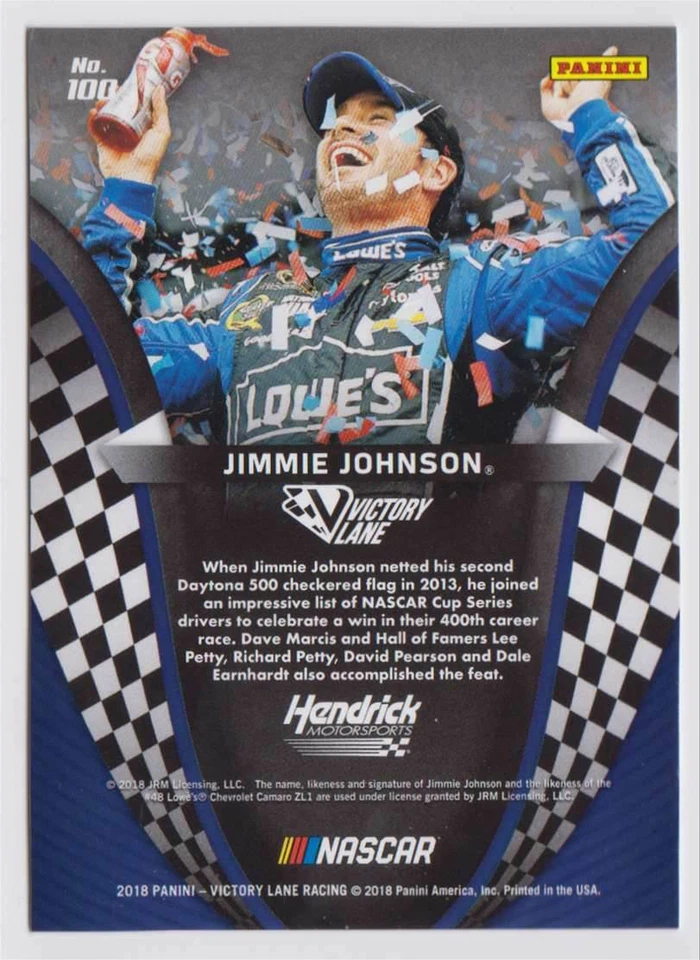 2018 Panini Victory Lane Past Winners Gold #100 Jimmie Johnson 75/99 - Image 2 of 2