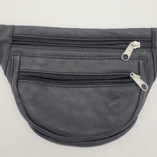 Vintage Black Faux Leather Belt Waist Bag Fanny Pack Pockets Adjustable